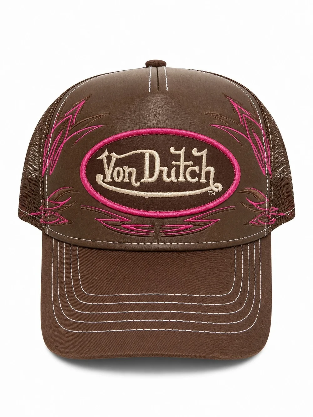 🆕️Von Dutch Brown Pink Trucker Hat Mesh Snapback NWT Embroidered